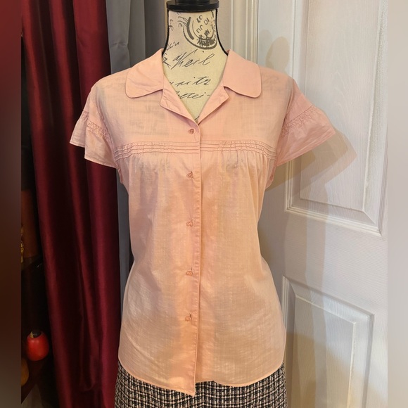 Merona Ruffled Pink Button Down Blouse - Picture 2 of 11